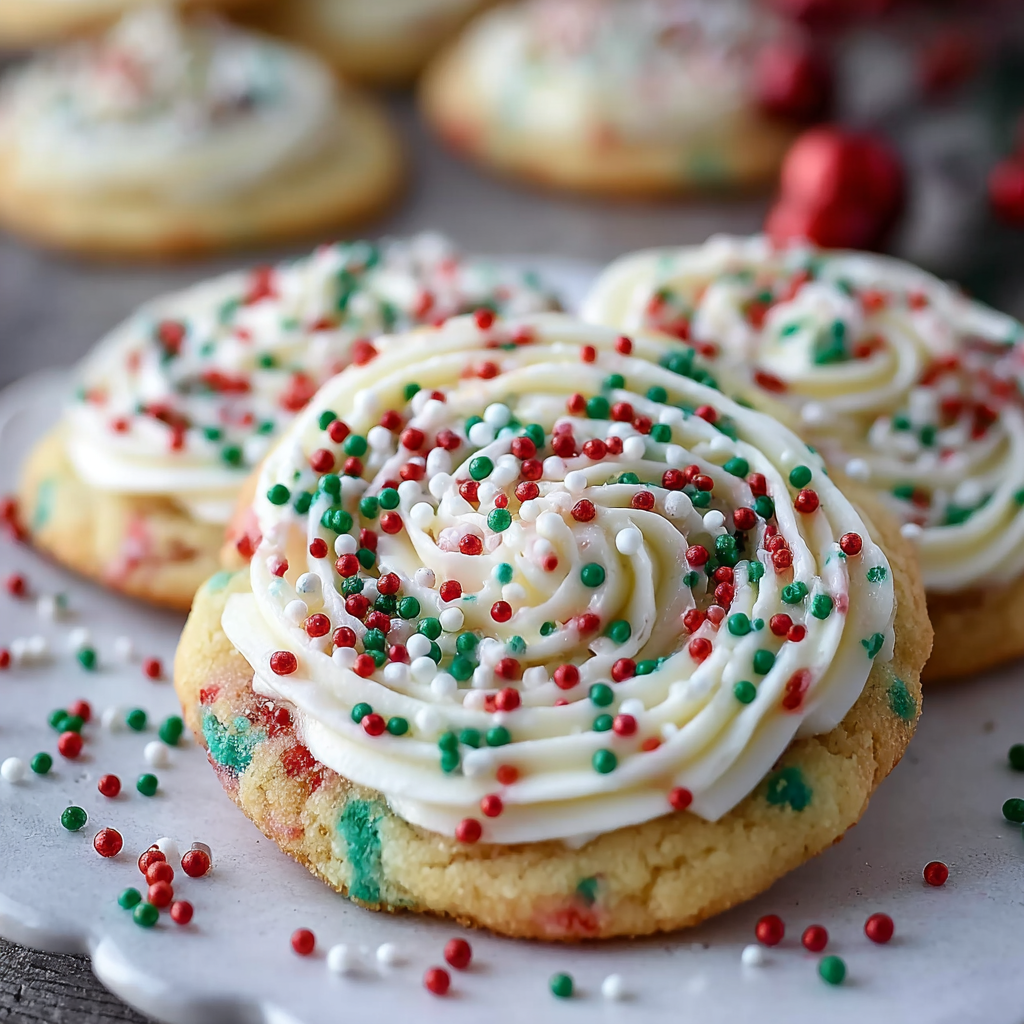 Close up of a single cake batter cookie with sprinkles