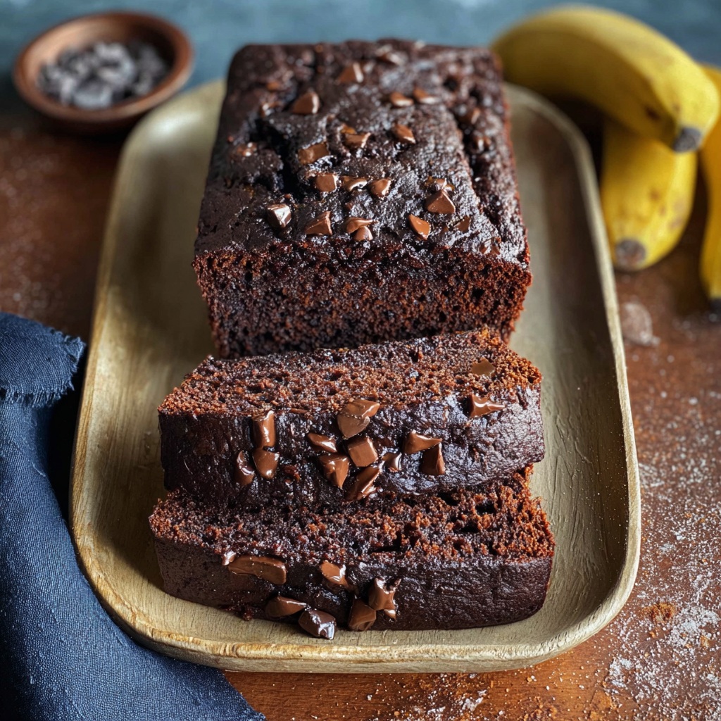 Sliced Chocolate Espresso Banana Bread on a plate