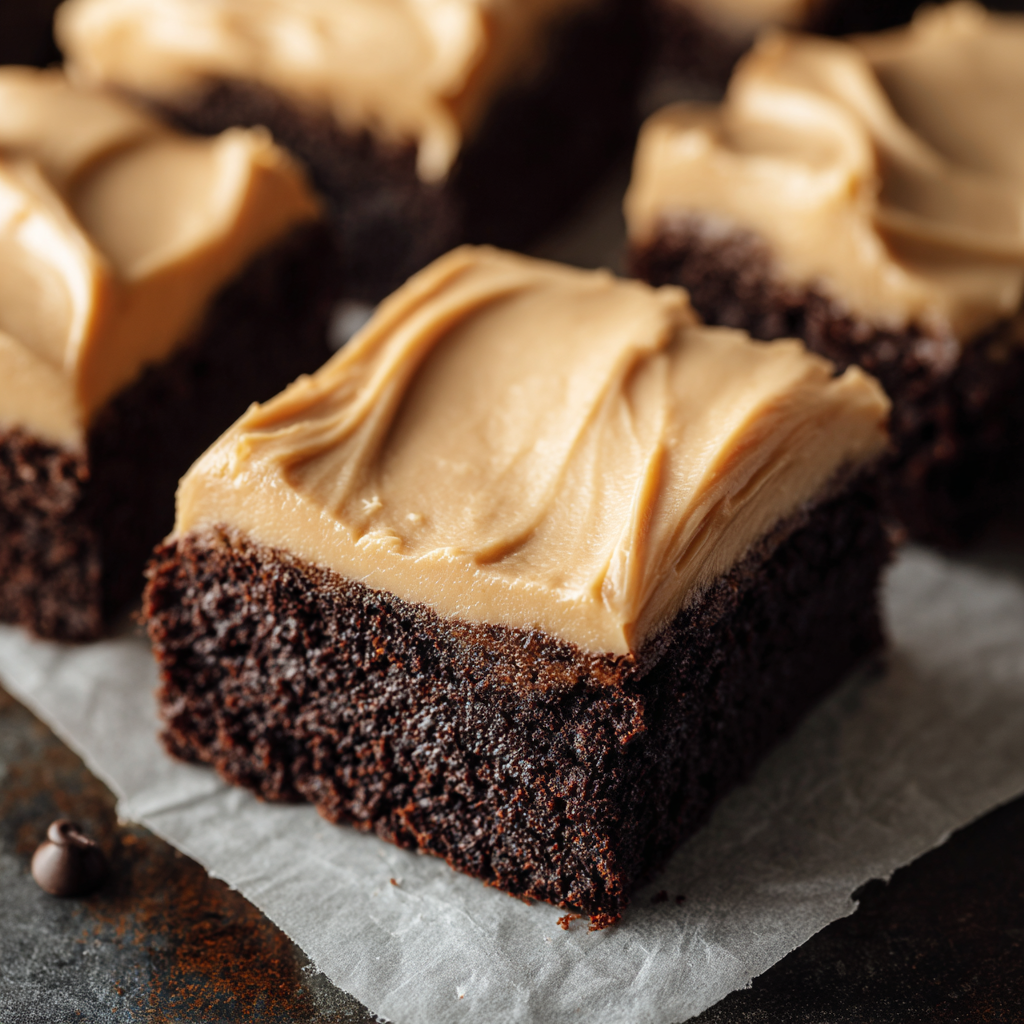 Close-up of frosted coffee brownies
