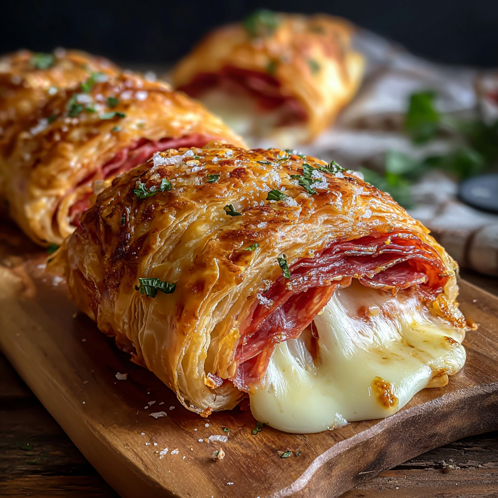 Wrapped crescent roll sandwich before baking