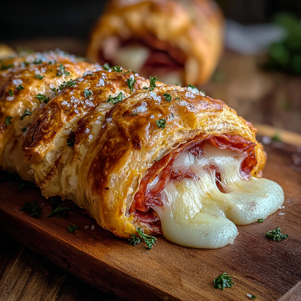 Sliced crescent roll sandwich with marinara