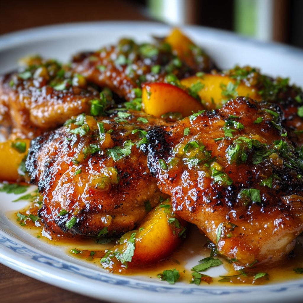 Grilled jalapeno peach chicken on a plate