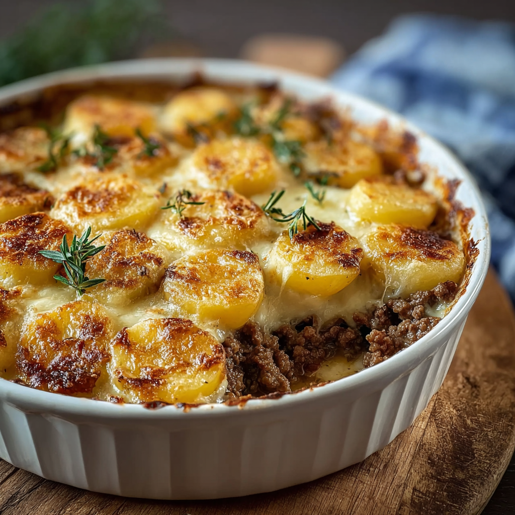 Portion servie de gratin crémeux