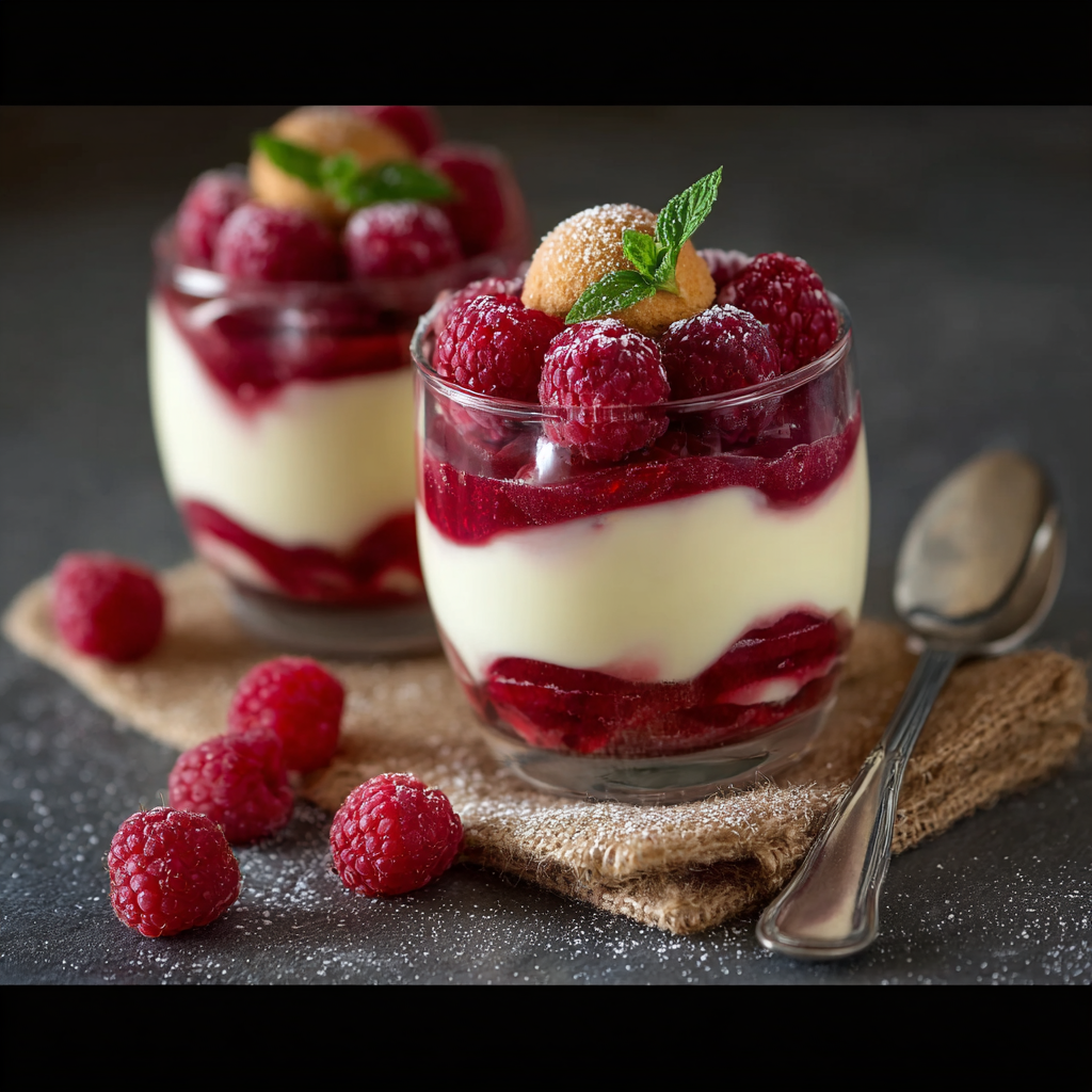 Préparation verrines framboises