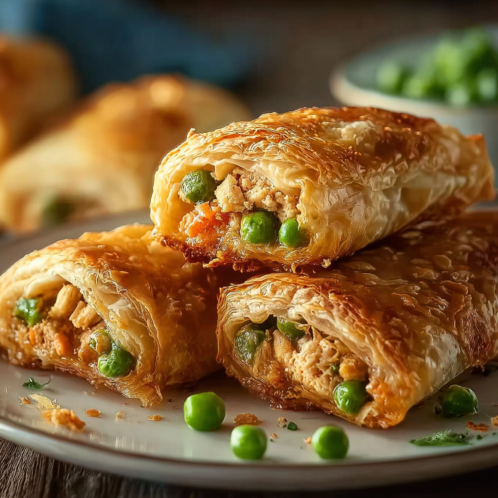 Fried chicken pot pie pockets on a baking sheet