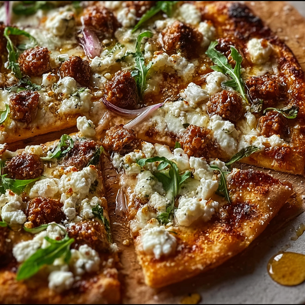 Hot Honey & Feta Pizza on a parchment-lined stone
