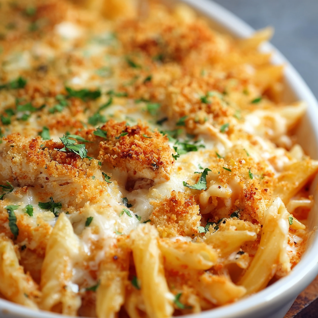 Dump-and-Bake Chicken Parmesan Casserole in a baking dish