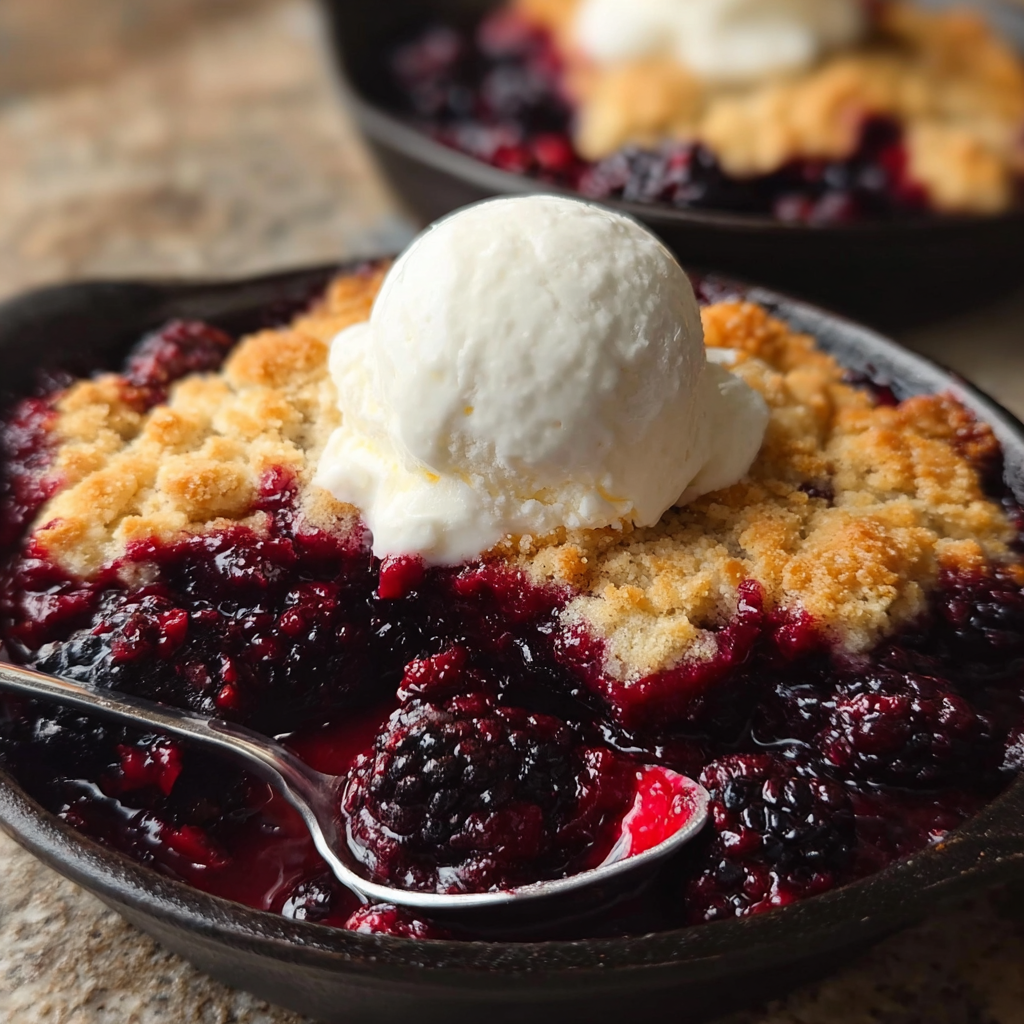 Served blackberry cobbler with ice cream