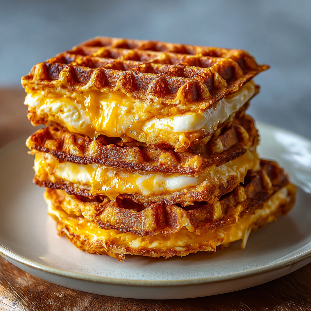 Two golden chaffles on a plate