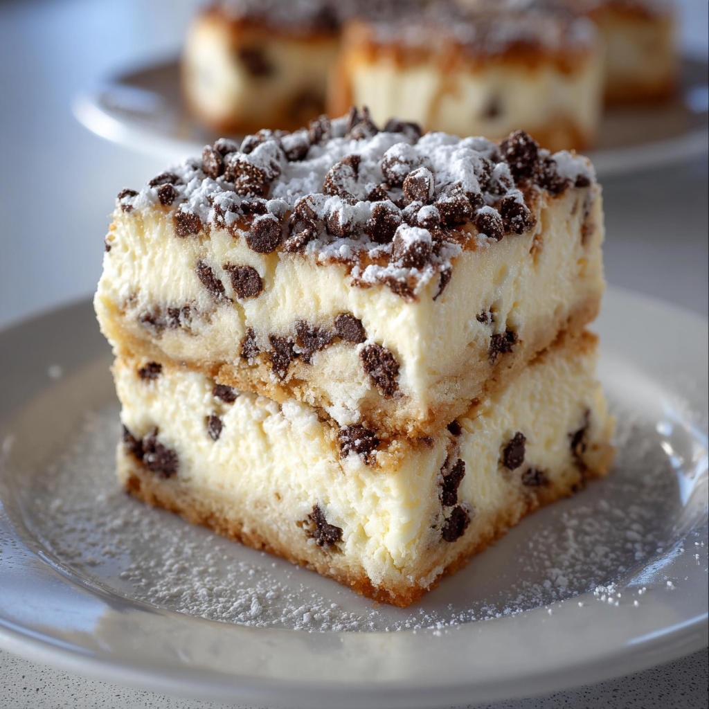 Finished cannoli cheesecake bars on a plate