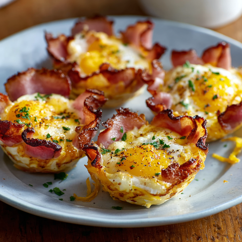 Two ham and egg cups plated