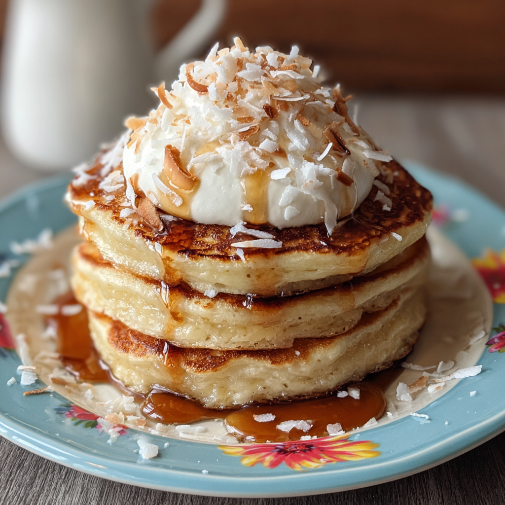 sweet coconut cream pancakes on a plate