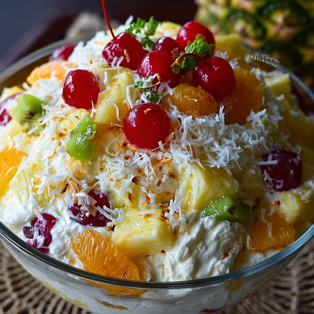 Close-up of tropical fruit and coconut