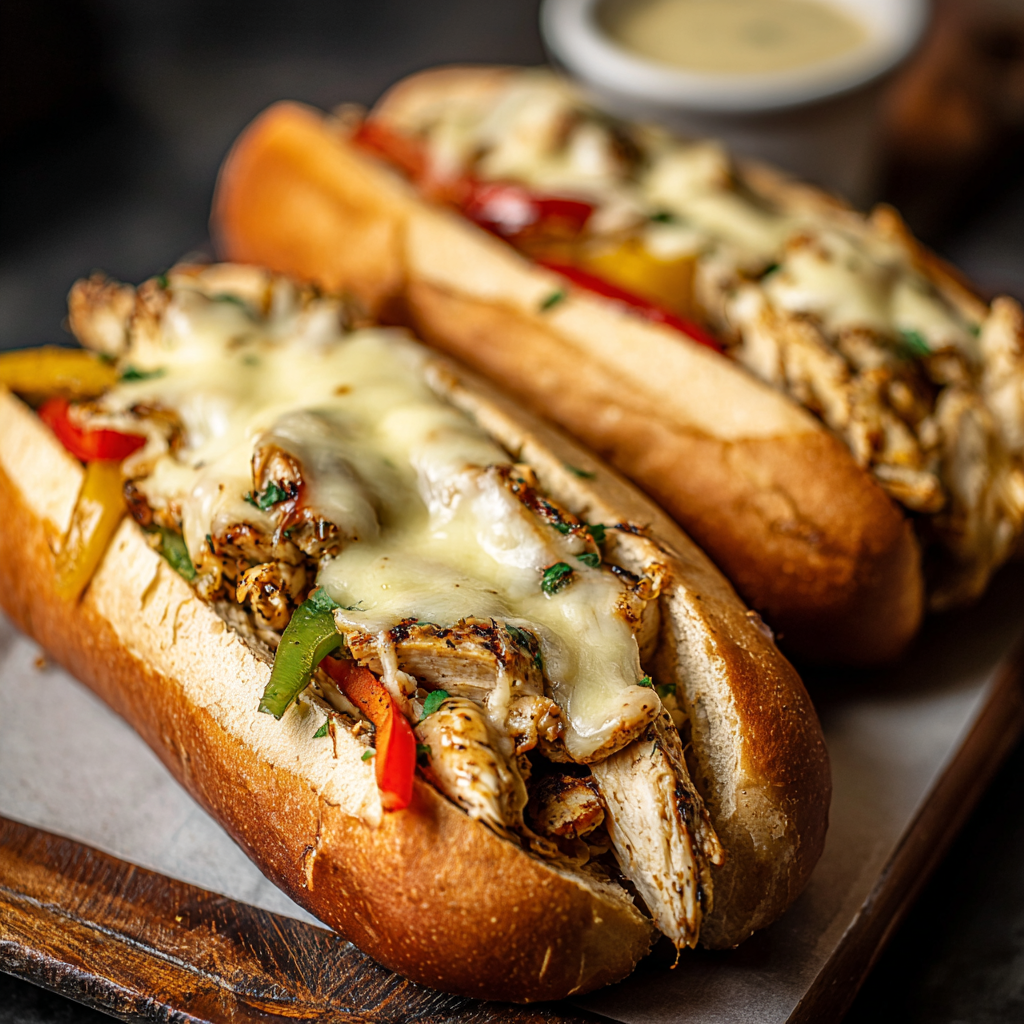 Close-up of a toasted hoagie with melty cheese