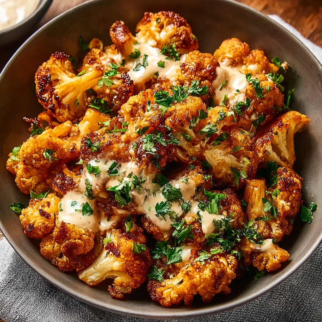 Roasted Moroccan cauliflower on a serving plate