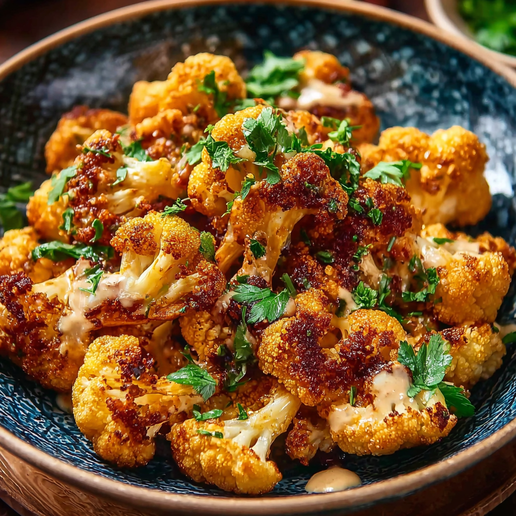 Tahini-honey sauce drizzle on cauliflower