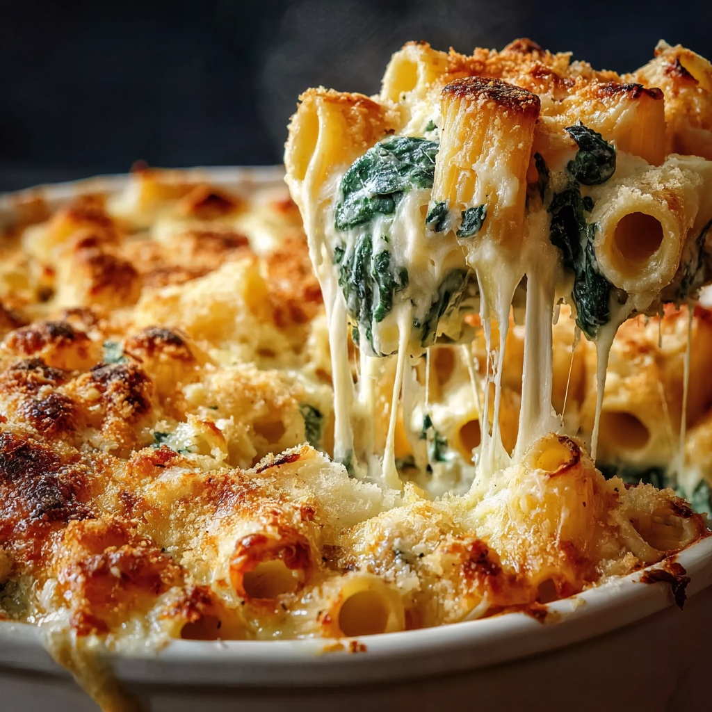 Close-up melted cheese on pasta bake