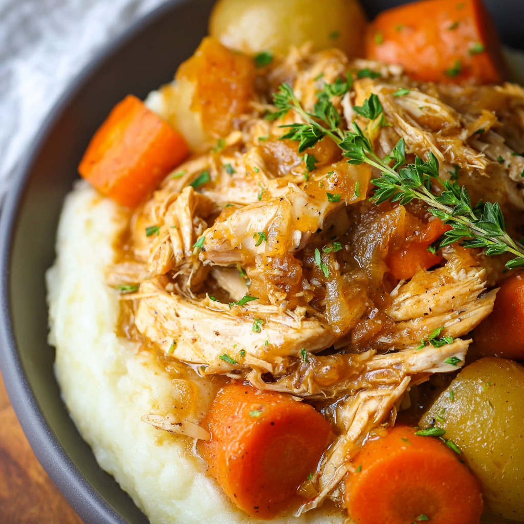 Chicken pot roast in crockpot with vegetables