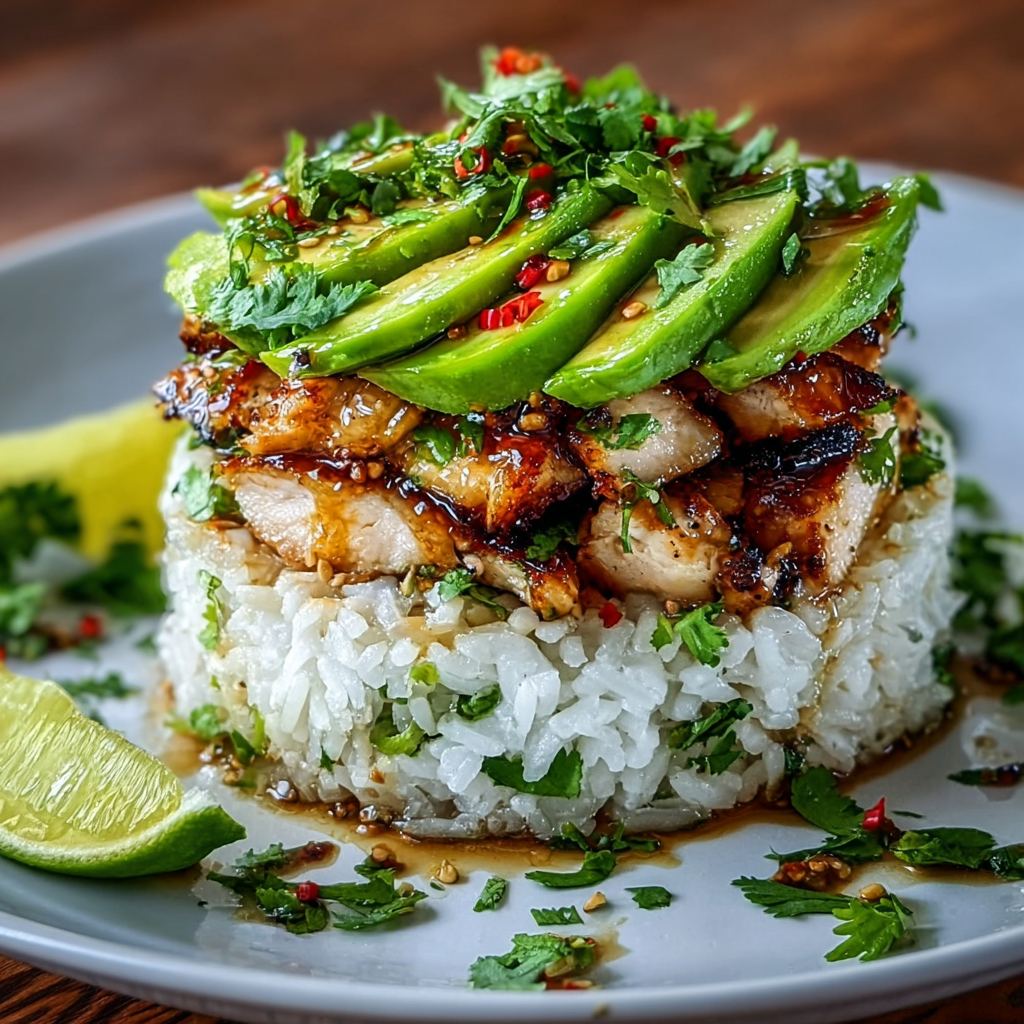 Avocado and rice stacking idea