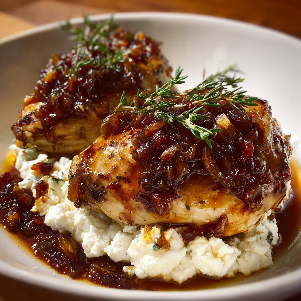 Slow cooker filled with chicken in fig sauce