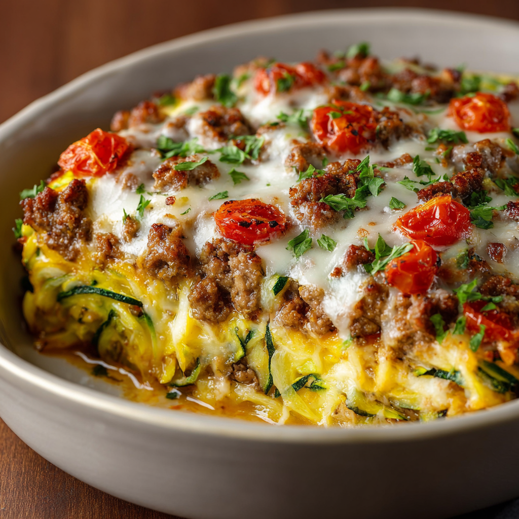 Zucchini pizza casserole in baking dish