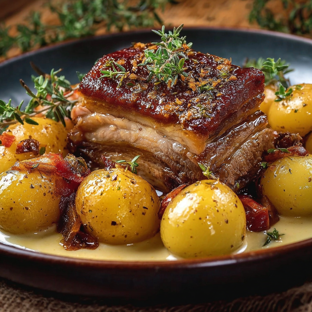 Poitrine de porc rôtie dans une cocotte