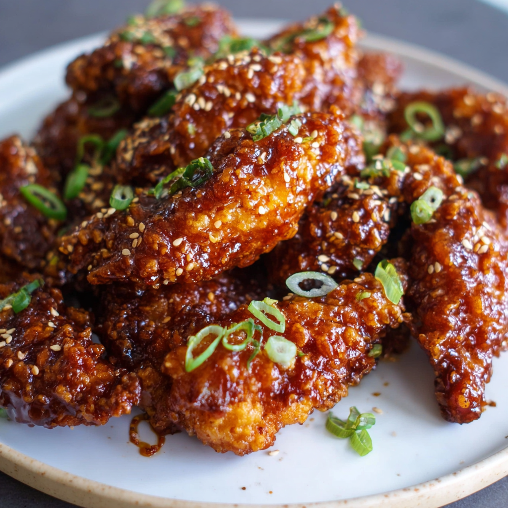 Crispy Korean style air fryer chicken tenders with sauce