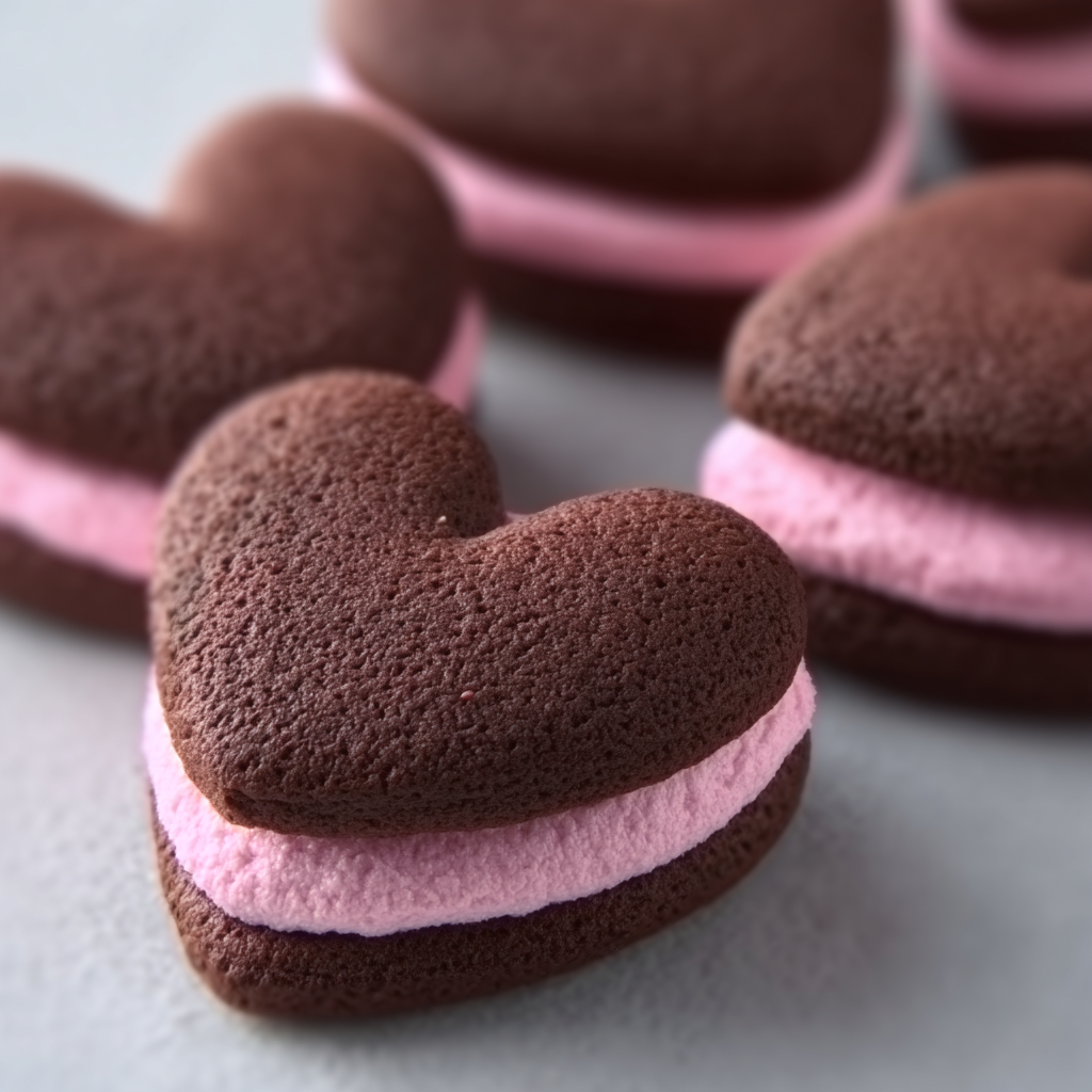 Tray of heart-shaped chocolate sandwich cookies