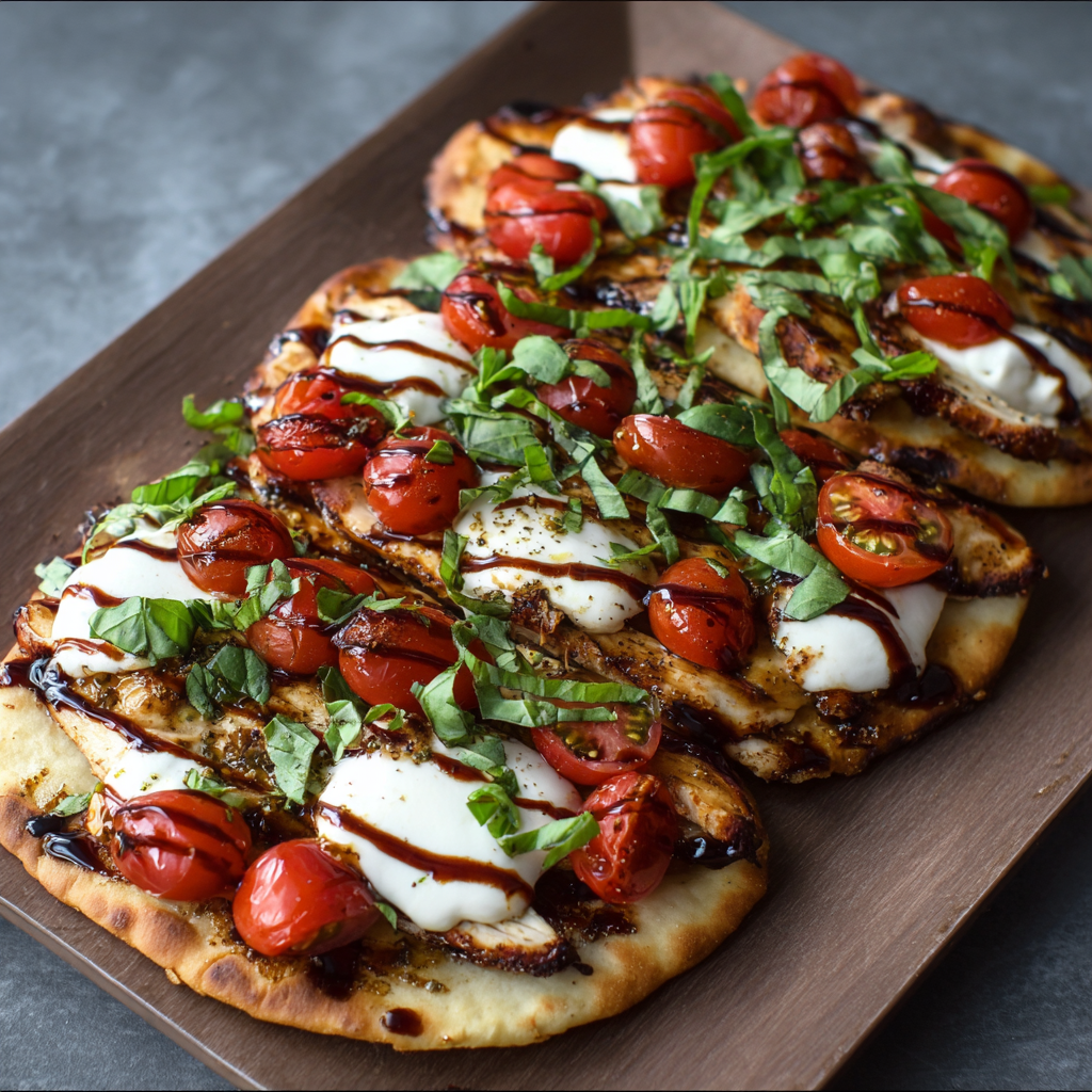 Close-up of melted mozzarella and fresh basil on flatbread