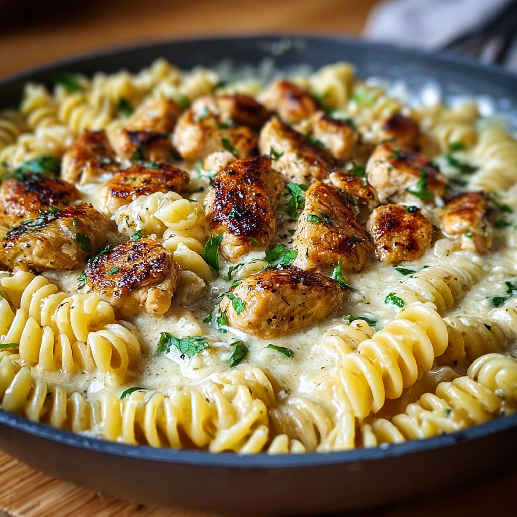 Creamy Garlic Butter Chicken & Rotini in Parmesan Sauce