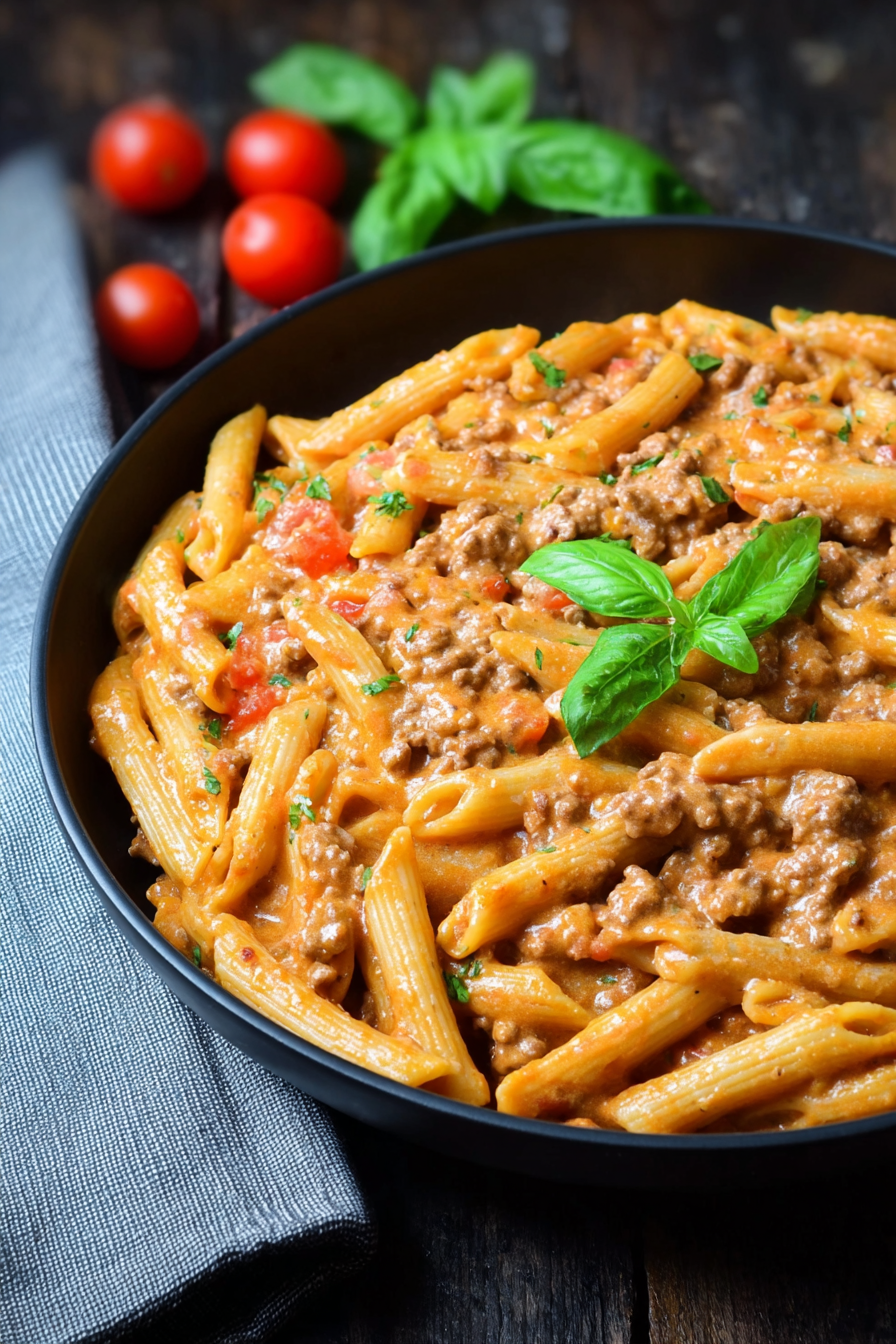 Fresh basil garnish on pasta