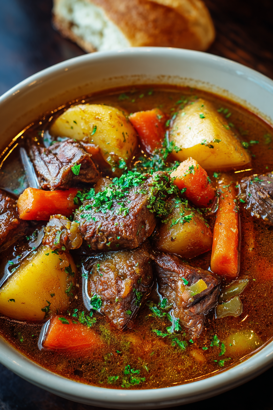 Chunks of seared beef and vegetables ready for the slow cooker