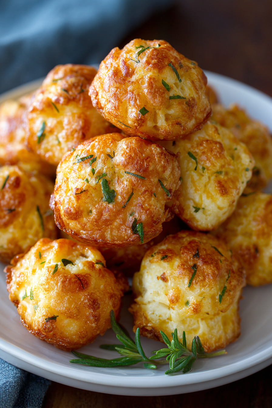 Tray of golden mashed potato cheese puffs fresh from the oven
