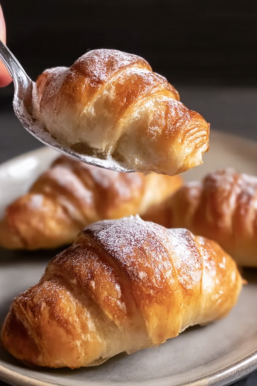 Rolled croissant dough ready for shaping