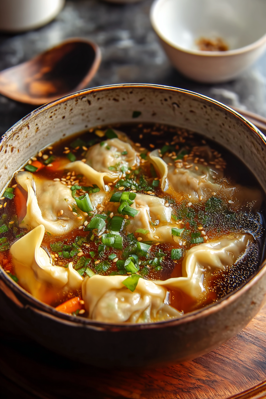 Preparation of ingredients for potsticker soup