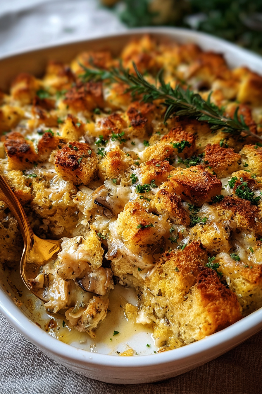 Chicken and stuffing casserole fresh from the oven