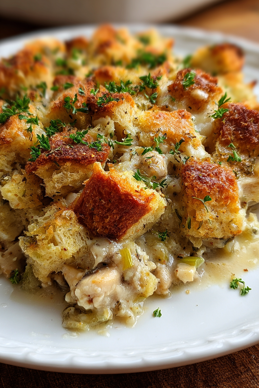 Close-up of casserole topping and melted cheese