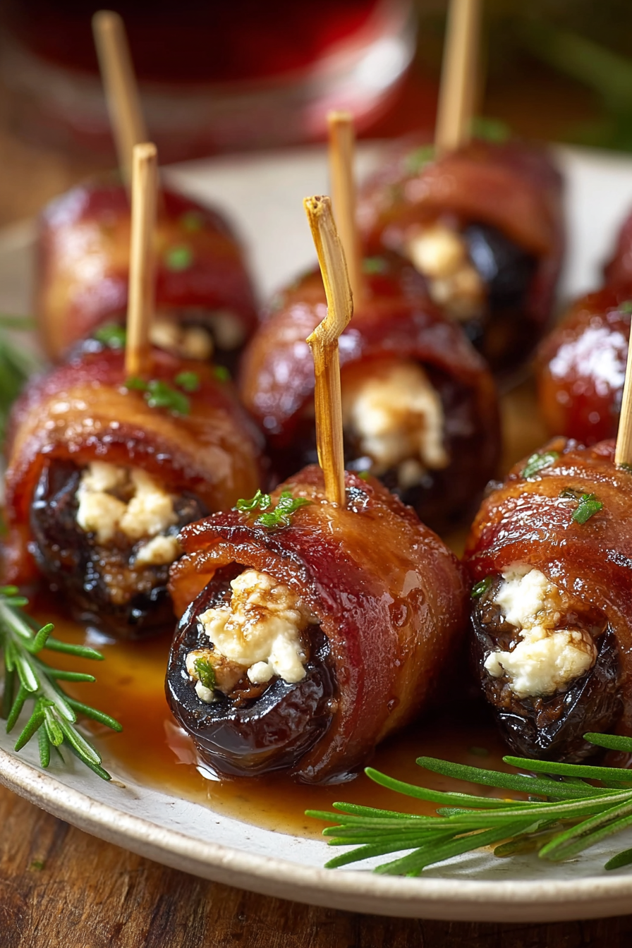 Close-up of a stuffed date drizzled with syrup