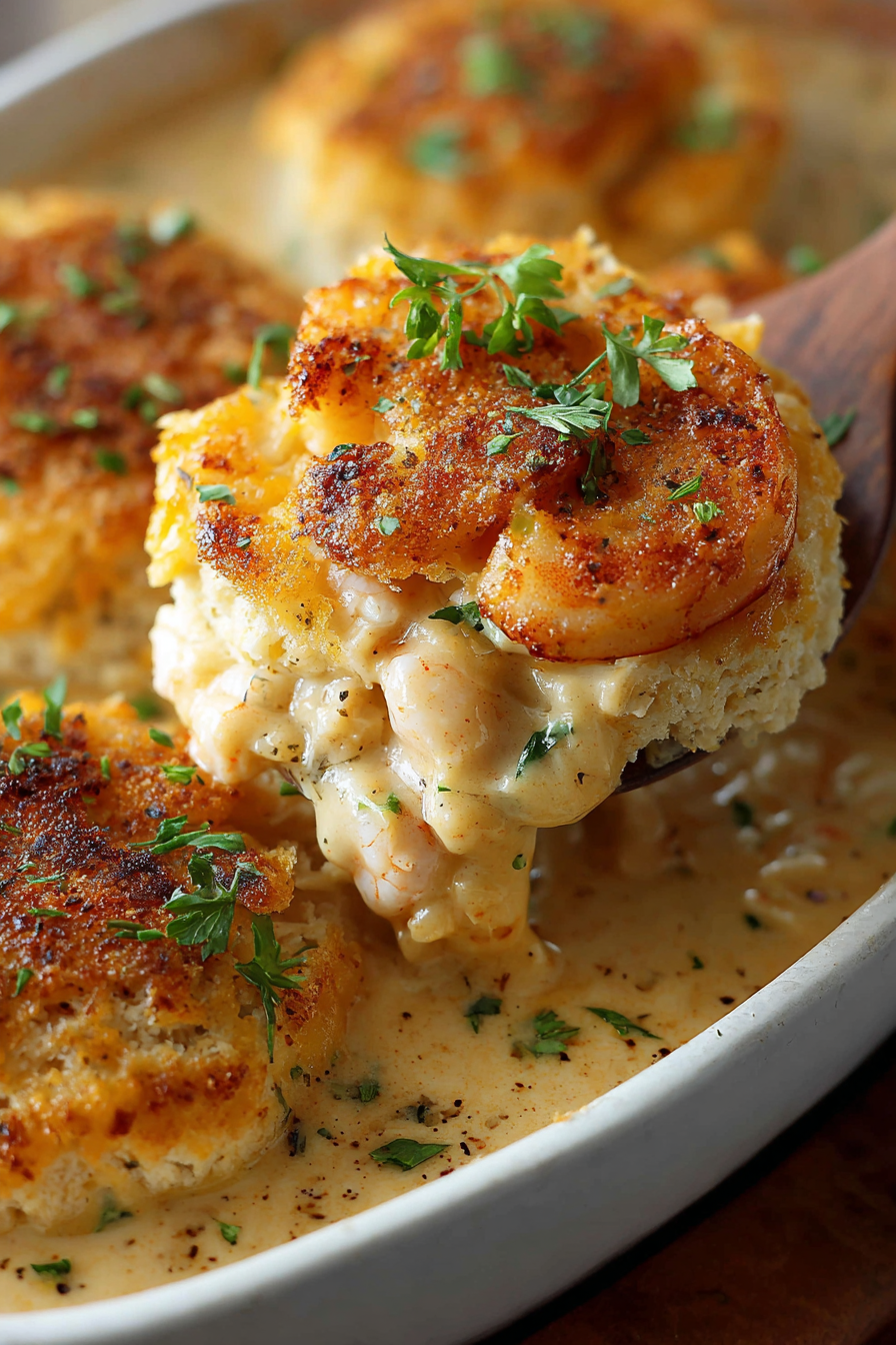 Shrimp Crab Biscuit Melts golden on a baking sheet