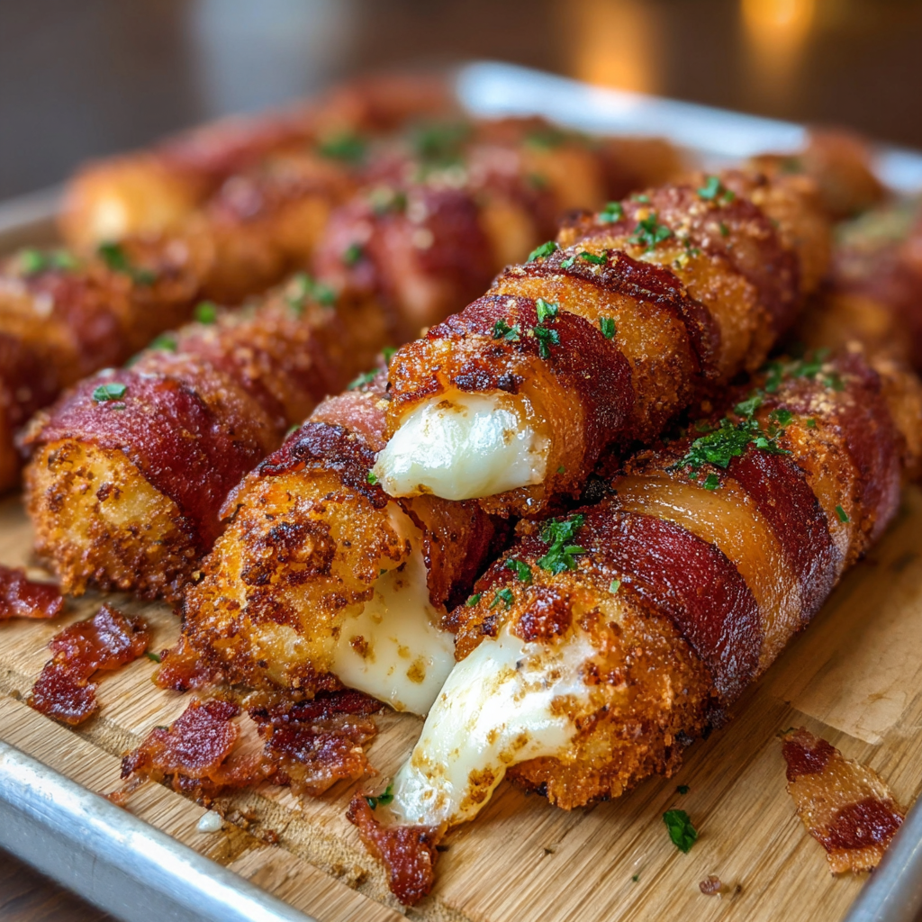 Nashville Hot Bacon Wrapped Mozzarella Sticks