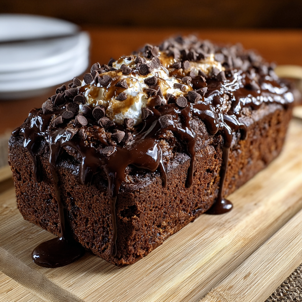 Hot Fudge Brownie Bread cooling on a rack
