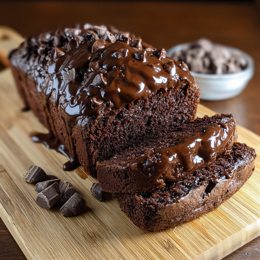 Slice of brownie bread topped with hot fudge and ice cream