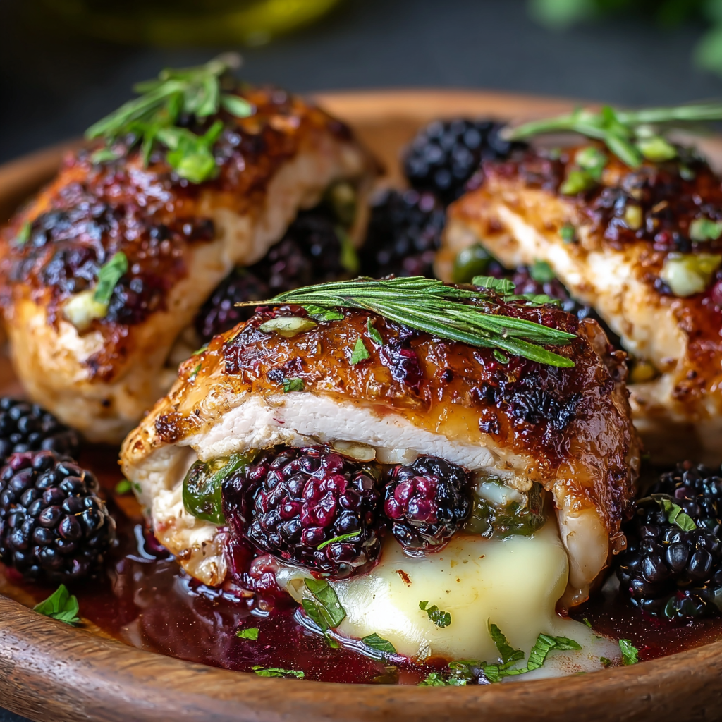 Stuffed chicken in skillet with melted cheese
