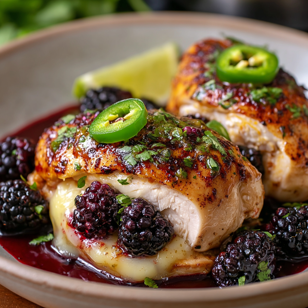 Plated stuffed chicken with herbs and pan sauce