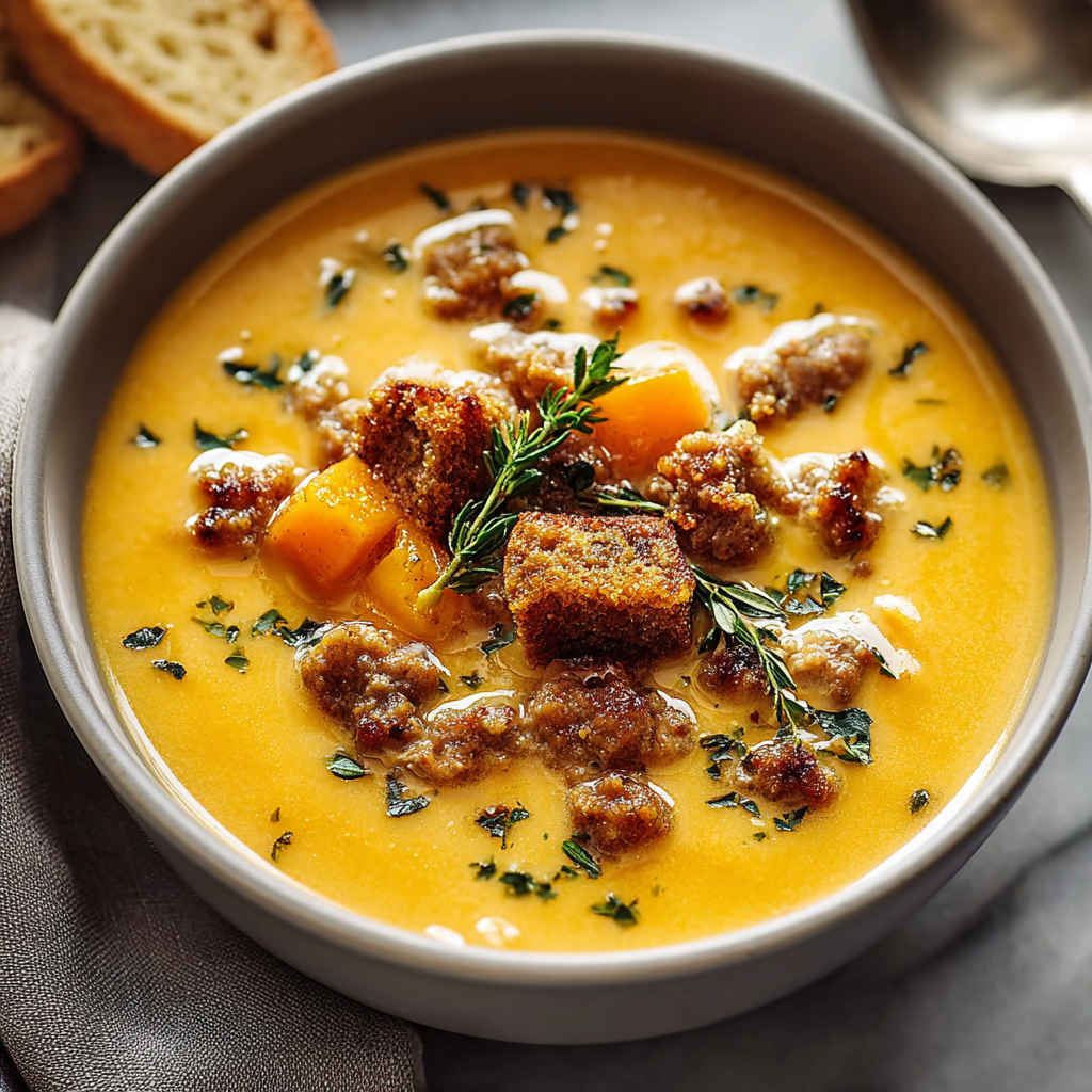 Delicious Creamy Sweet Potato and Sausage Soup