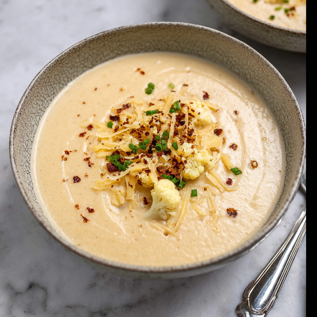 Creamy finished soup in bowl