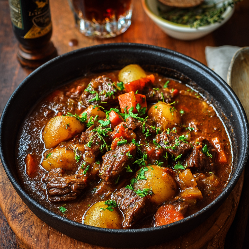 Preparing stew ingredients on a cutting board