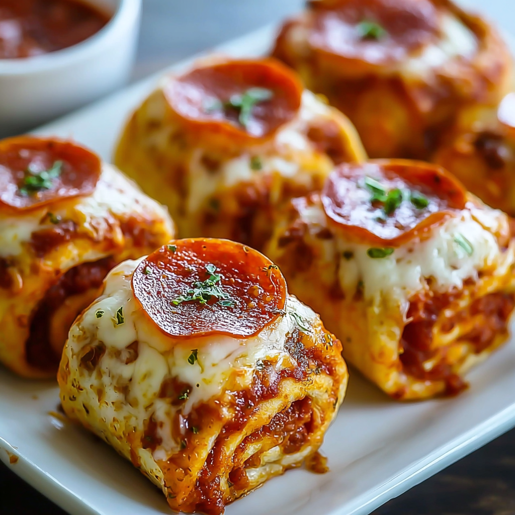 Two pizza roll-ups on a plate