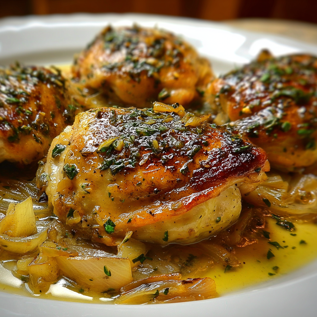 Lemon Dijon Chicken Thighs with Caramelized Onions