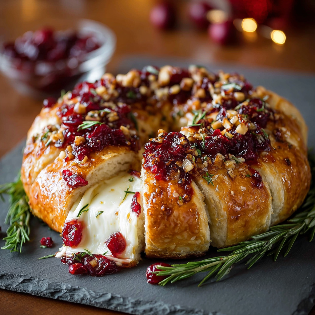 Brie Cheese and Cranberry Christmas Wreath